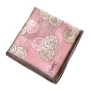 Vintage Yves Saint Laurent Cotton Scarf – Rose Print with Ghost Lettering